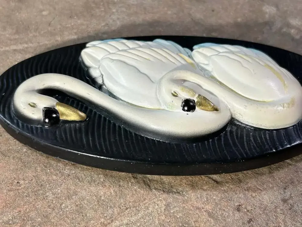 Miller Studios Swans Chalk Ware Wall Hangings Set of two white on black READ